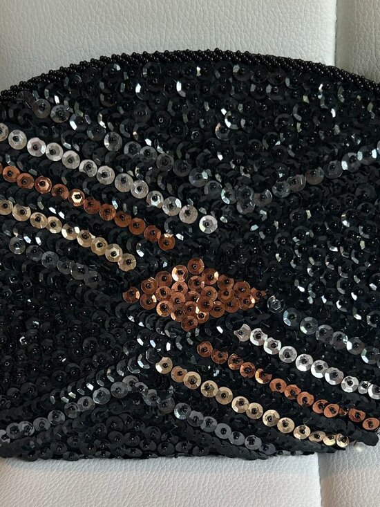 Handbags - Vintage 80s Victory Snap Beaded Crossbody Purse | Black Red Gold Iridescent
